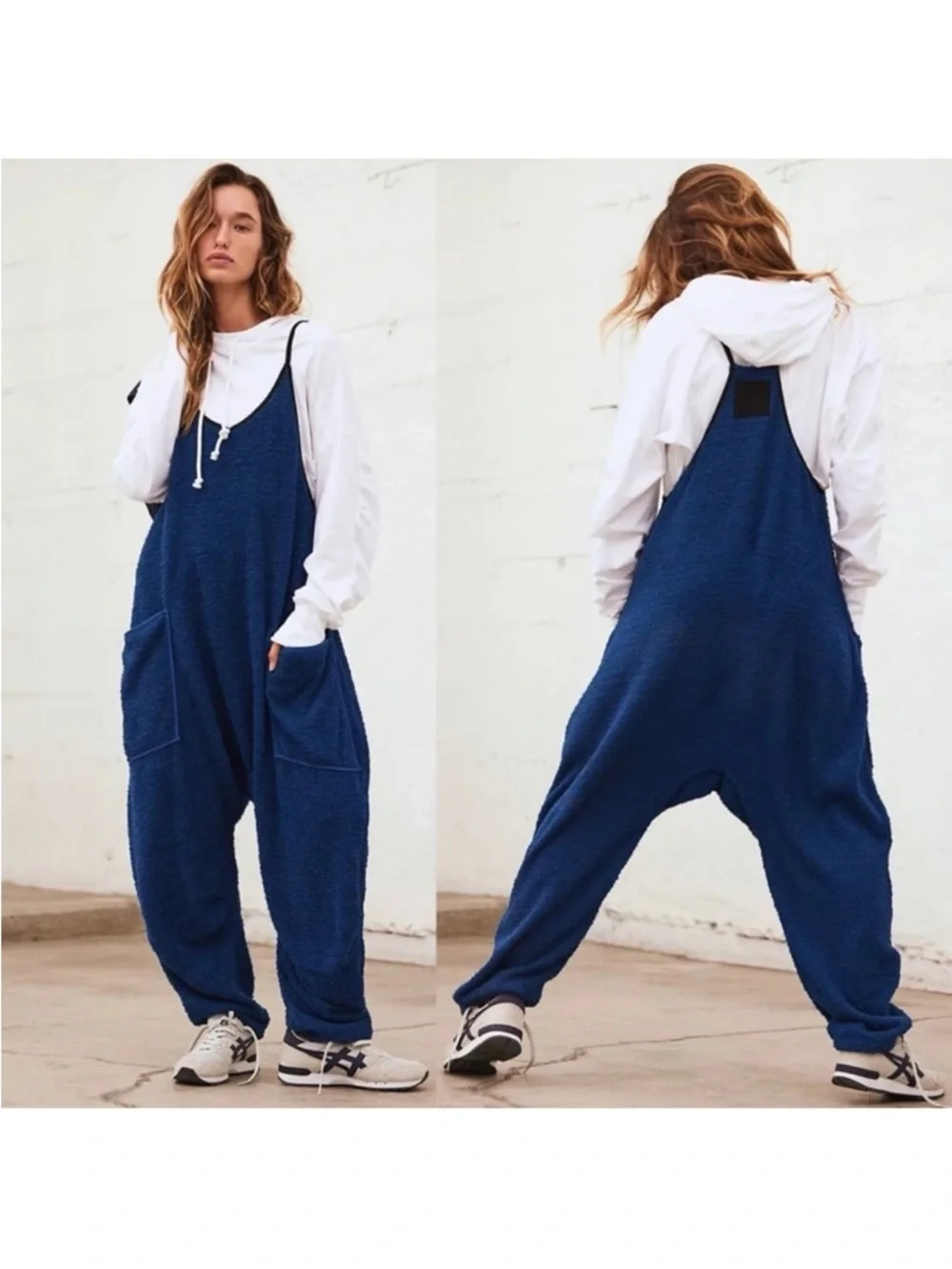 Free People Hot Shot Cuddle Up Fleece Onesie Jumpsuit Blue Black Size Small Rare